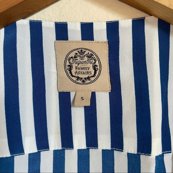 Anthropologie Family Affairs Blue and White Stripe Wrap Mini Dress S - Picture 4 of 7